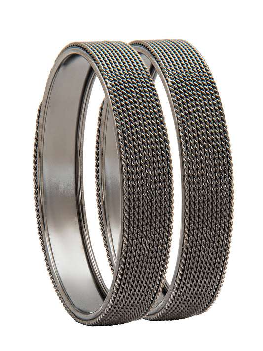 Shining Jewel Casual & Western Style Metal Fashionable Antique Silver Bangles for Girls and Women (Pack of 2) (SJ_3473_AS_2.6)