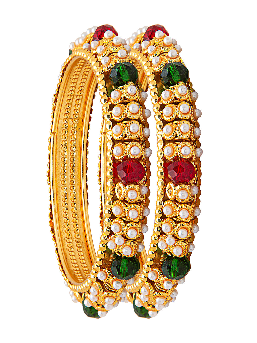 Shining Jewel Gold Plated Crystal Kundan Traditional Kada Bangle Set for Women (Set of 2 Bangles) (SJ_3474_2.4)