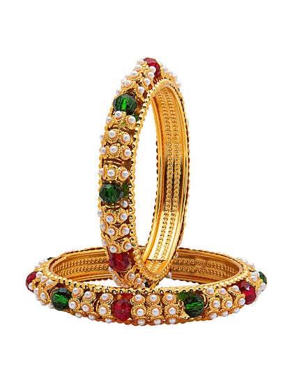 Shining Jewel Gold Plated Crystal Kundan Traditional Kada Bangle Set for Women (Set of 2 Bangles) (SJ_3474_2.4)