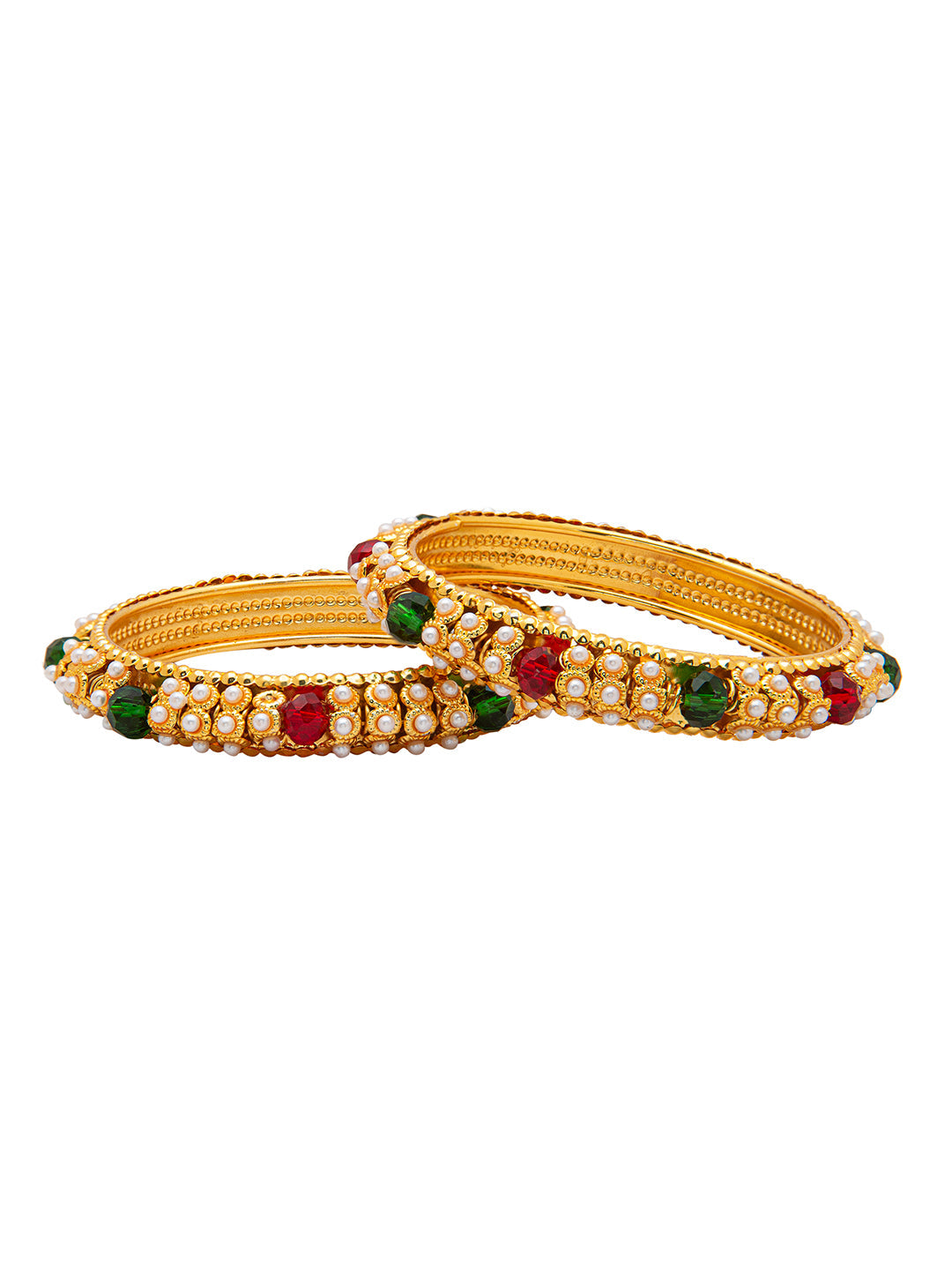 Shining Jewel Gold Plated Crystal Kundan Traditional Kada Bangle Set for Women (Set of 2 Bangles) (SJ_3474_2.4)