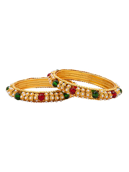 Shining Jewel Gold Plated Crystal Kundan Traditional Kada Bangle Set for Women (Set of 2 Bangles) (SJ_3474_2.4)