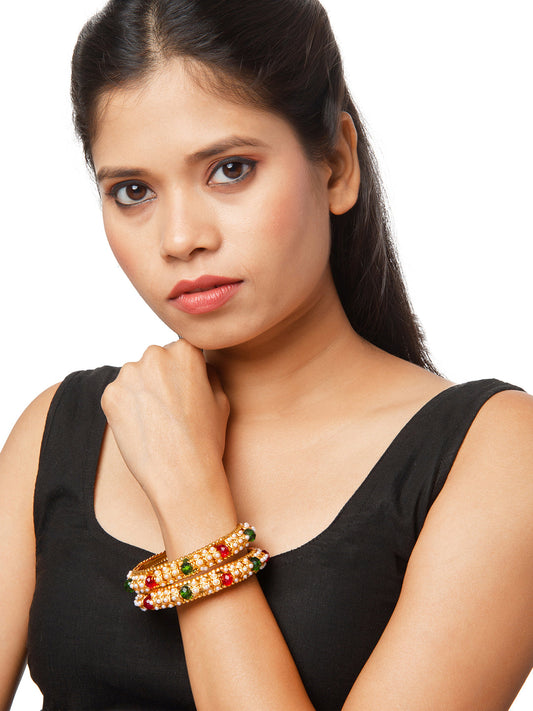 Shining Jewel Gold Plated Crystal Kundan Traditional Kada Bangle Set for Women (Set of 2 Bangles) (SJ_3374_2.10)