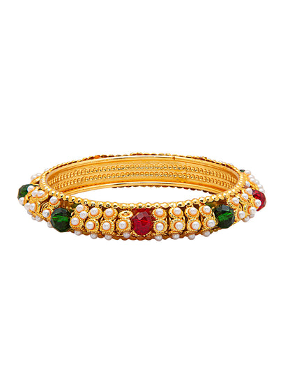 Shining Jewel Gold Plated Crystal Kundan Traditional Kada Bangle Set for Women (Set of 2 Bangles) (SJ_3474_2.4)