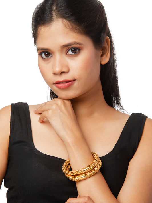 Shining Jewel Gold Plated Crystal Kundan Traditional Kada Bangle Set for Women (Set of 2 Bangles) (SJ_3475_2.10)