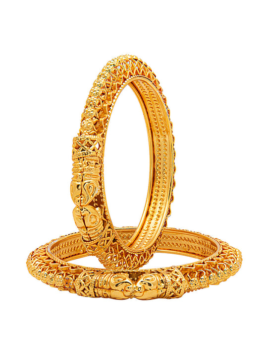 Shining Jewel Gold Plated Crystal Kundan Traditional Kada Bangle Set for Women (Set of 2 Bangles) (SJ_3476_2.4)