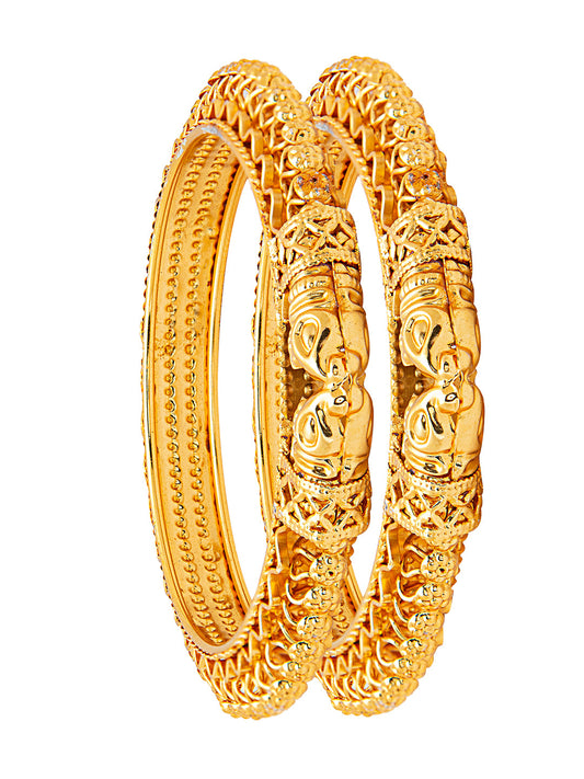Shining Jewel Gold Plated Crystal Kundan Traditional Kada Bangle Set for Women (Set of 2 Bangles) (SJ_3476_2.6)