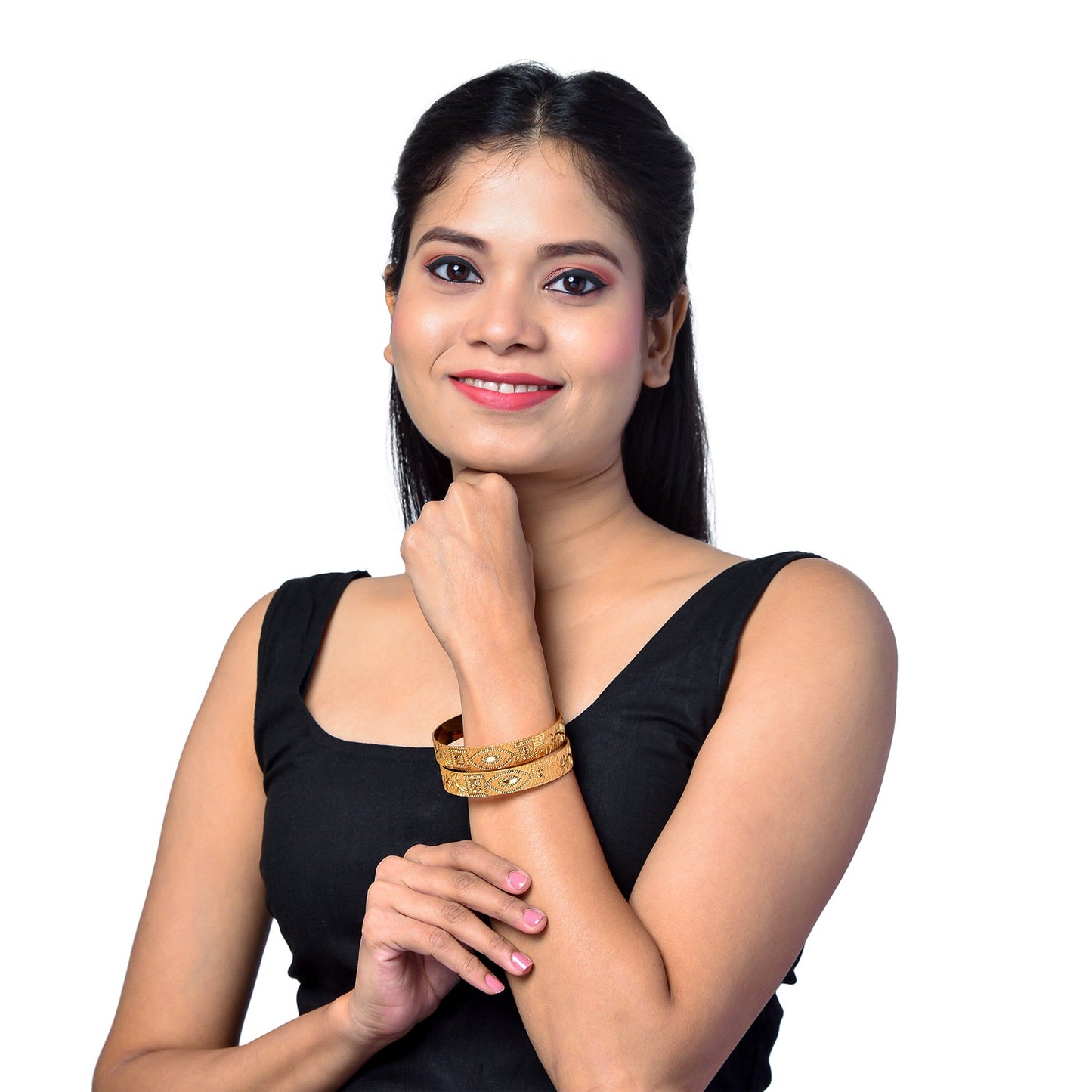 Shining Jewel Gold Plated Traditional Handcrafted Flower leaves Designer Bangles for Women (Pack of 2) SJ_3485_2.10