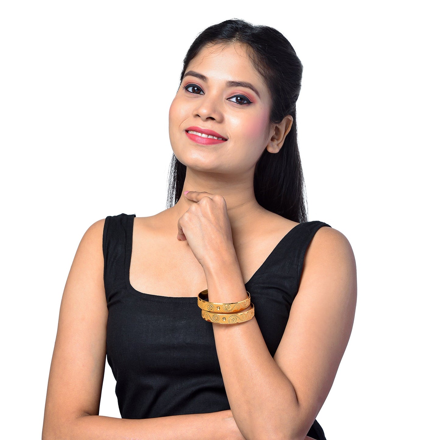 Shining Jewel Gold Plated Traditional Handcrafted Stylish Designer Bangles for Women (Pack of 2) SJ_3487_2.10