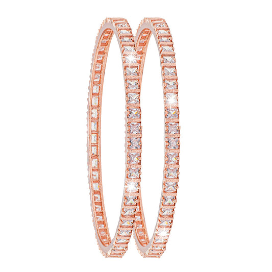 Shining Jewel Rose Gold Plated American Diamond CZ Solitaire Bangles For Women SJ_3510_2.10