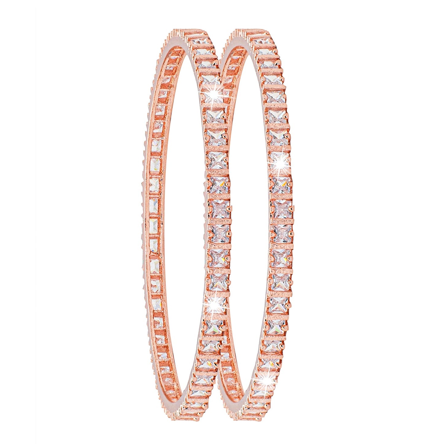 Shining Jewel Rose Gold Plated American Diamond CZ Solitaire Bangles For Women SJ_3510_2.8