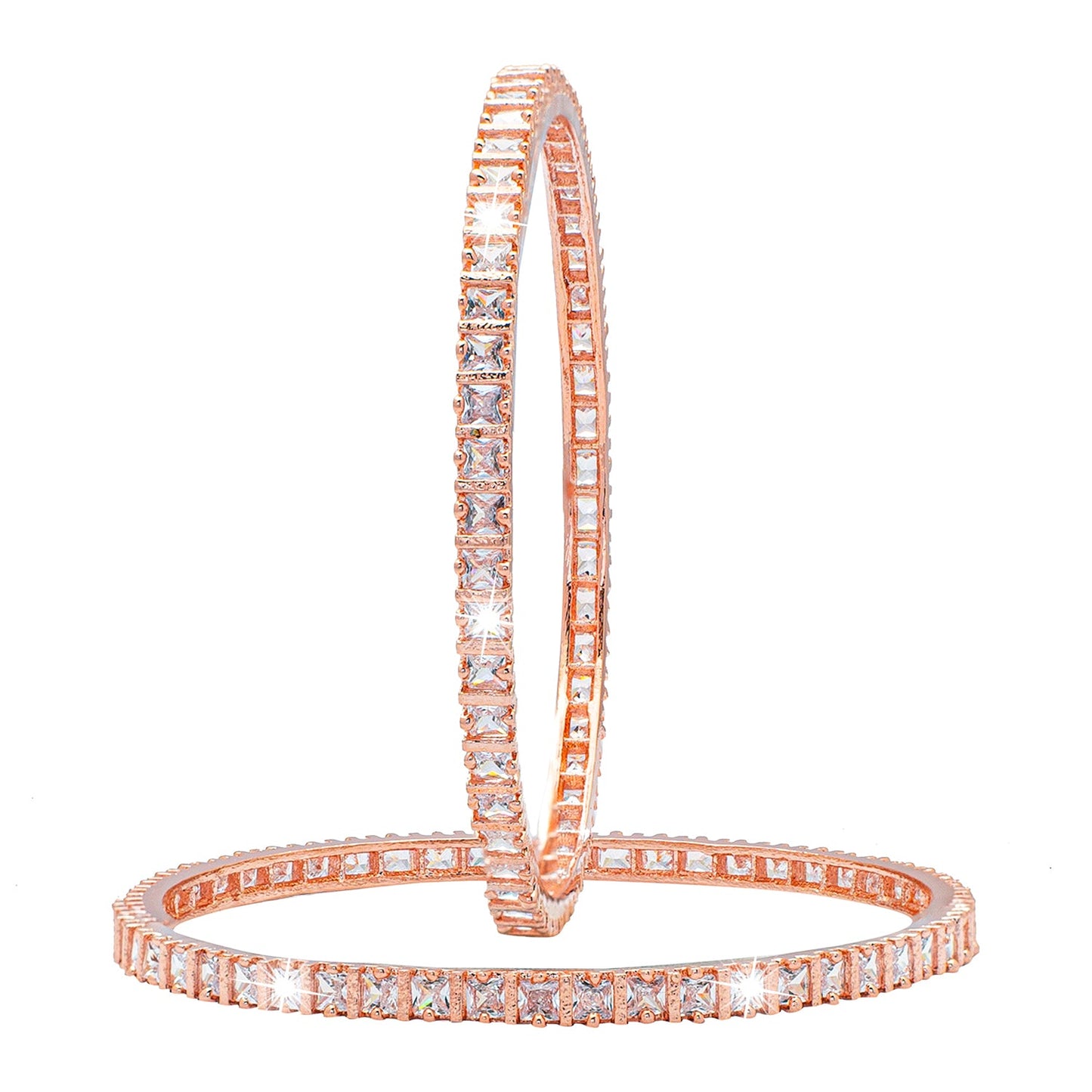 Shining Jewel Rose Gold Plated American Diamond CZ Solitaire Bangles For Women SJ_3510_2.8