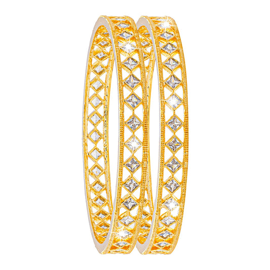 Shining Jewel Gold Plated American Diamond CZ Solitaire Bridal Bangles For Women SJ_3511_2.6