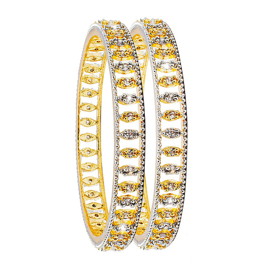 Shining Jewel Two Tone Plated American Diamond CZ Solitaire Bridal Bangles For Women (SJ_3512_2.10)