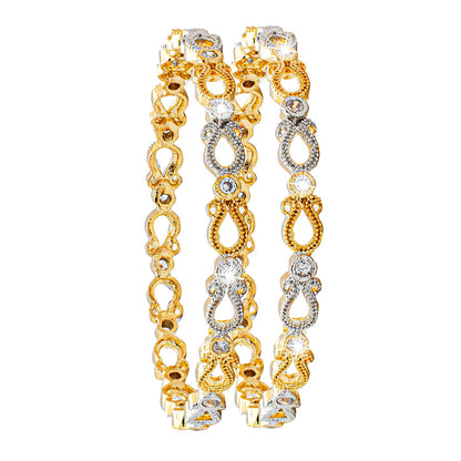 Shining Jewel Two Tone Plated American Diamond CZ Solitaire Bridal Bangles For Women (SJ_3513_2.8)