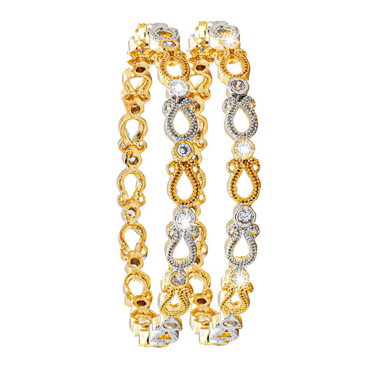 Shining Jewel Two Tone Plated American Diamond CZ Solitaire Bridal Bangles For Women (SJ_3513_2.8)