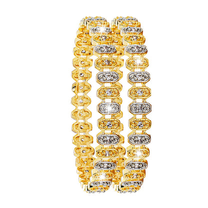 Shining Jewel Two Tone Plated American Diamond CZ Solitaire Bridal Bangles For Women (SJ_3514_2.6)