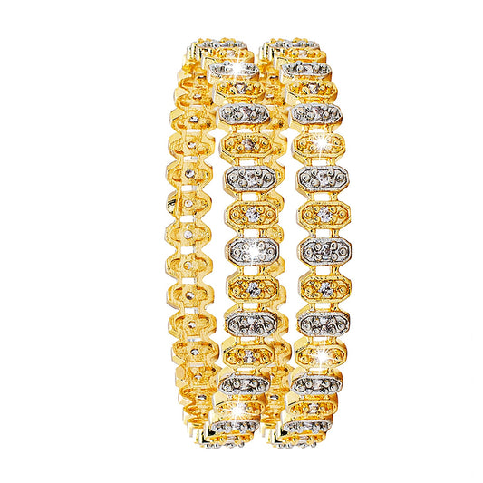 Shining Jewel Two Tone Plated American Diamond CZ Solitaire Bridal Bangles For Women (SJ_3514_2.6)