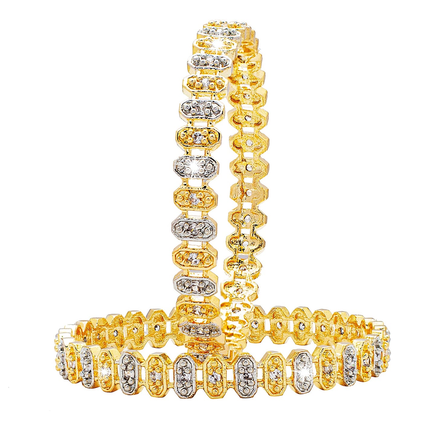 Shining Jewel Two Tone Plated American Diamond CZ Solitaire Bridal Bangles For Women (SJ_3514_2.6)