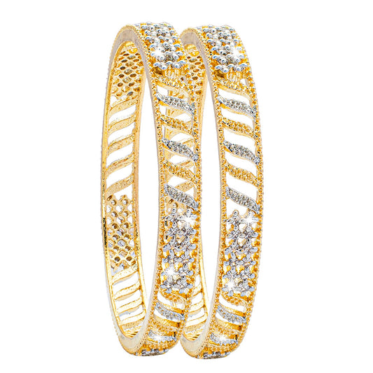 Shining Jewel Two Tone Plated American Diamond CZ Solitaire Bridal Bangles For Women (SJ_3515_2.6)