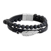 Braided Feather, Beads Design Stainless Steel Leather Bracelet for Men, Boys (SJ_3516_BK)
