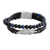Braided Feather, Beads Design Stainless Steel Leather Bracelet for Men, Boys (SJ_3516_BL)