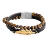 Braided Feather, Beads Design Stainless Steel Leather Bracelet for Men, Boys (SJ_3516_G)