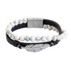 Braided Feather, Beads Design Stainless Steel Leather Bracelet for Men, Boys (SJ_3516_W)