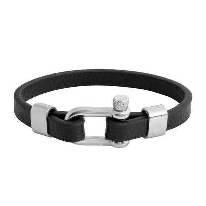Men’s Black Leather Bracelet Combo with Black and Silver Stainless Steel Screw Clasps for a Sleek Modern Style - SJLB_10
