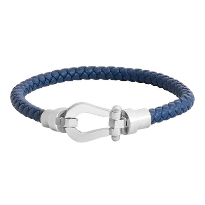 Stylish Blue and Red Braided Leather Bracelet Set with Magnetic Clasp for Men - SJLB_06