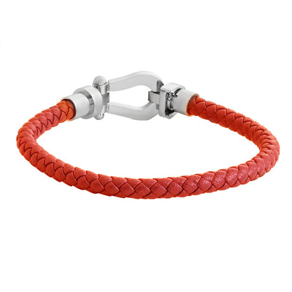 Stylish Blue and Red Braided Leather Bracelet Set with Magnetic Clasp for Men - SJLB_06