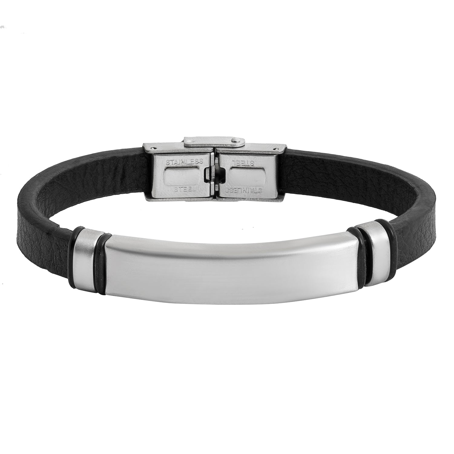 Design Silver Stainless Steel leather Bracelet for Men, Boys (SJ_3524_S) | Shining Jewel