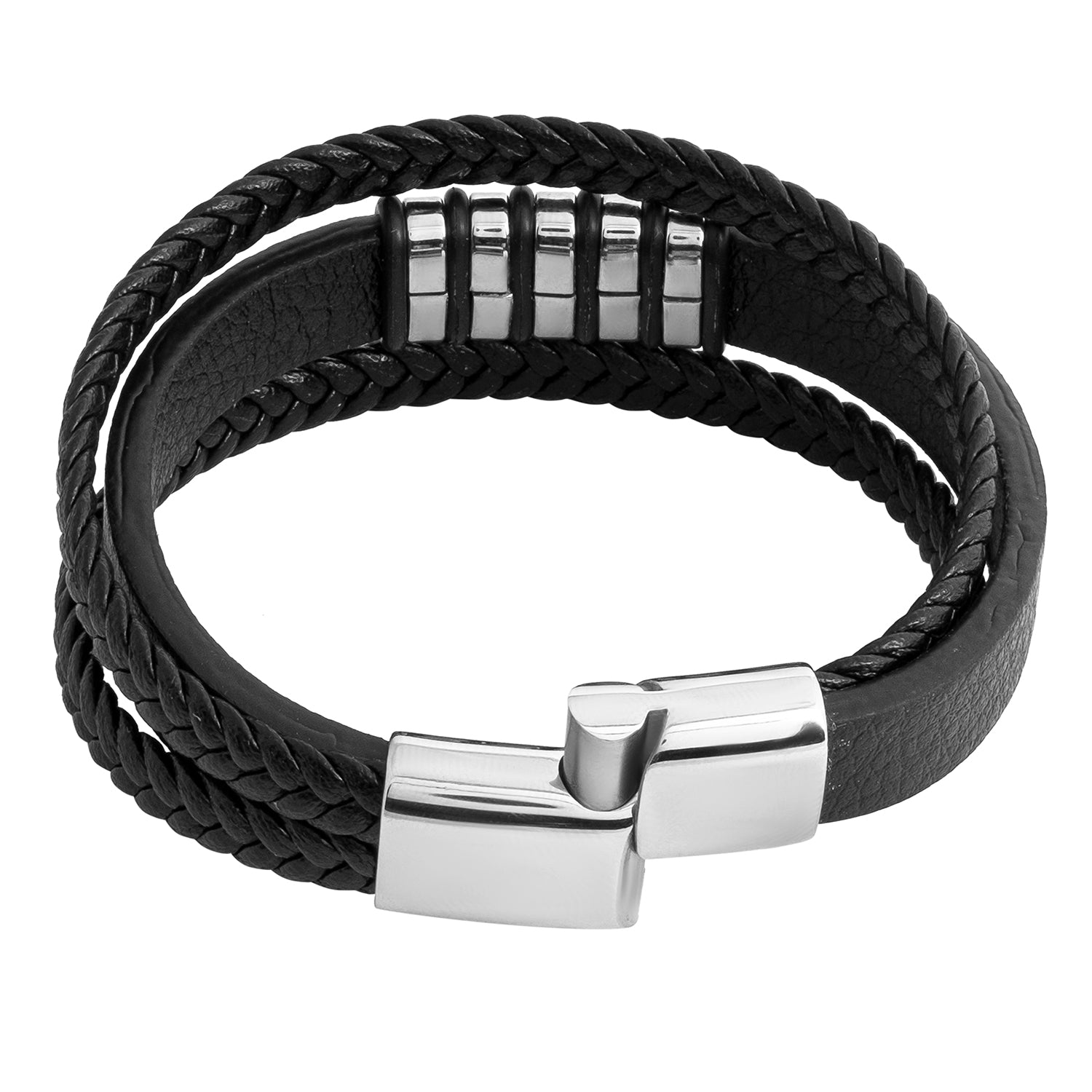 fcity.in - Trendy Jewelgenics Men Black Leather Multistand Bracelet Pack1 /