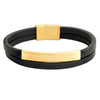 Gold Stainless Steel Disgner Black Leather Bracelet for Men, Boys (SJ_3528_G)