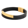 Gold Stainless Steel Disgner Black Leather Bracelet for Men, Boys (SJ_3528_G)