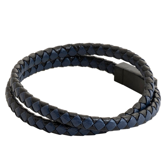 Two Layer Braided Design Stainless Steel Leather Bracelet for Men, Boys (SJ_3530_BL)