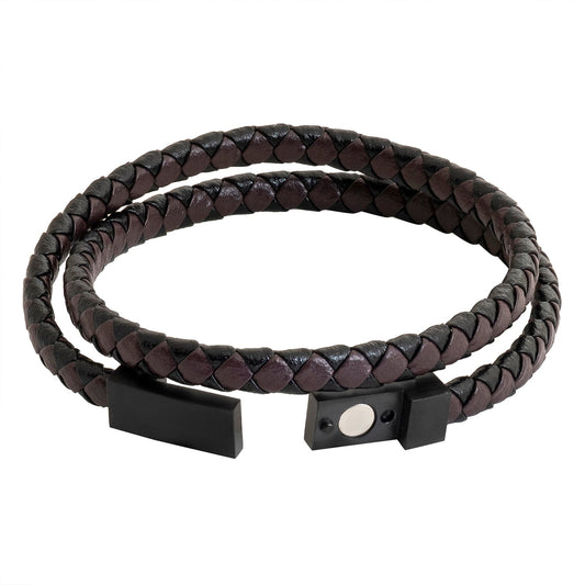 Two Layer Braided Design Stainless Steel Leather Bracelet for Men, Boys (SJ_3530_BR)