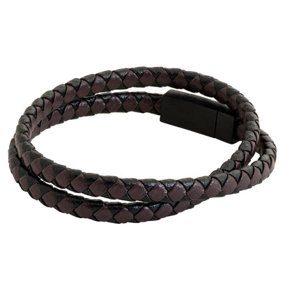 Two Layer Braided Design Stainless Steel Leather Bracelet for Men, Boys (SJ_3530_BR)