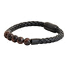 Braided Brown Beads Design Stainless Steel Black Leather Bracelet for Men, Boys (SJ_3532_BR)