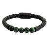 Braided Green Beads Design Stainless Steel Black Leather Bracelet for Men, Boys (SJ_3532_GR)