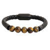 Braided Gold Beads Design Stainless Steel Black Leather Bracelet for Men, Boys (SJ_3532_G)