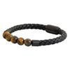 Braided Gold Beads Design Stainless Steel Black Leather Bracelet for Men, Boys (SJ_3532_G)