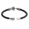 Braided Anchor Design Stainless Steel Black Leather Bracelet for Men, Boys (SJ_3534)