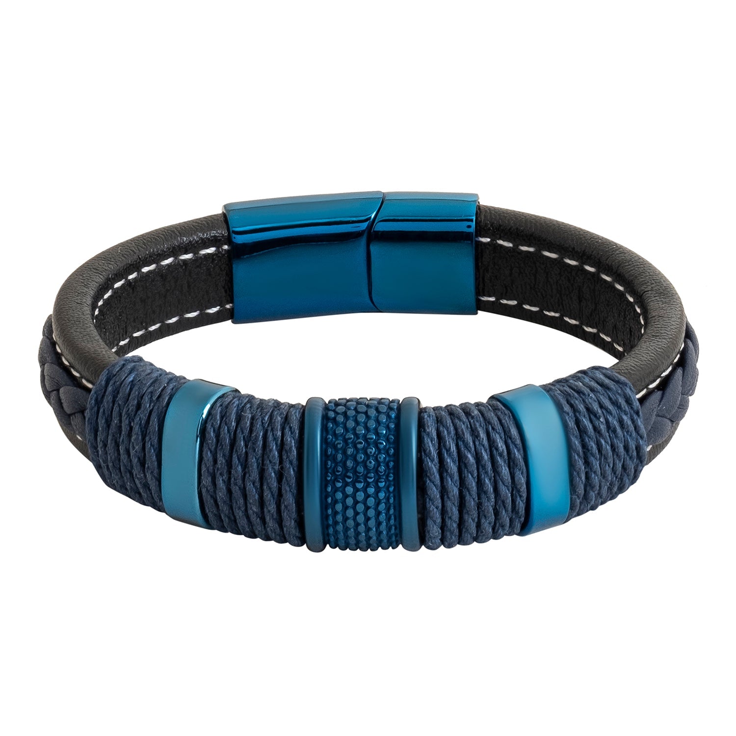 Triple blue Italian nappa leather bracelet with silverplated finish –  Gemini Official