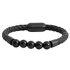 Braided Beads Design Stainless Steel Black Leather Bracelet for Men, Boys (SJ_3536_BK)