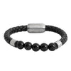 Braided Beads Design Stainless Steel Silver Leather Bracelet for Men, Boys (SJ_3536_S)
