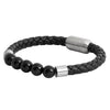 Braided Beads Design Stainless Steel Silver Leather Bracelet for Men, Boys (SJ_3536_S)