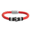 Braided Foot Ball Design Stainless Steel Red Leather Bracelet for Men, Boys (SJ_3537_R)