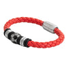 Braided Foot Ball Design Stainless Steel Red Leather Bracelet for Men, Boys (SJ_3537_R)