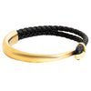 Braided Hoop Loop Design Gold Stainless Steel Leather Braclet for Men, Boys (SJ_3538_G)