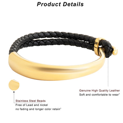 Braided Hoop Loop Design Gold Stainless Steel Leather Braclet for Men, Boys (SJ_3538_G)